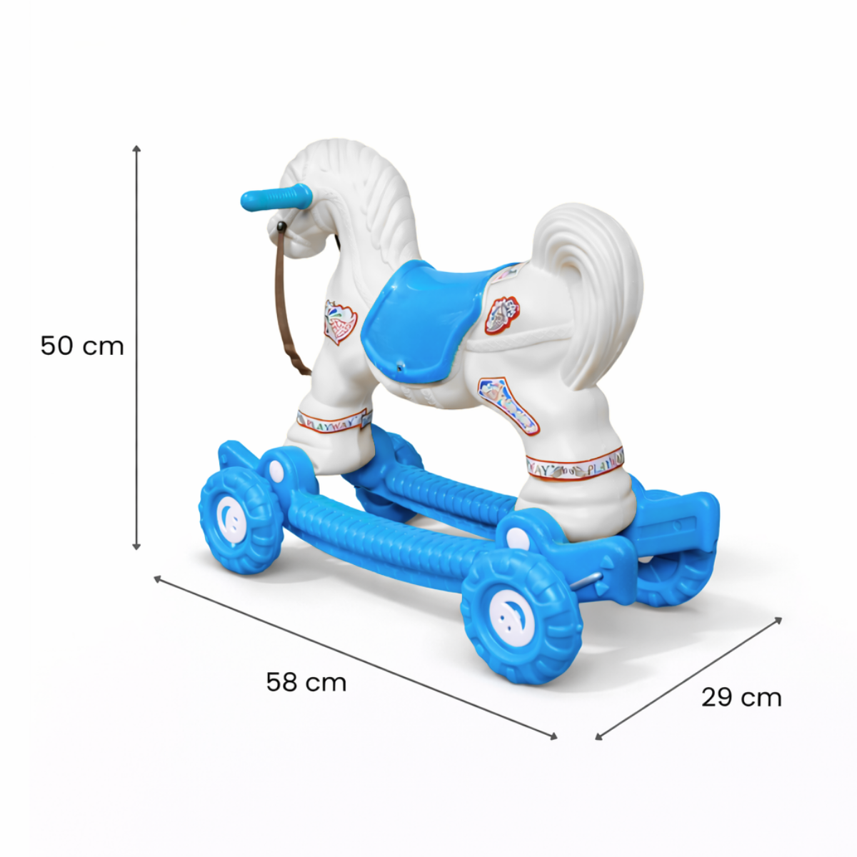 Chetak 2-in-1 Ride-On & Rocker Horse - White & Blue