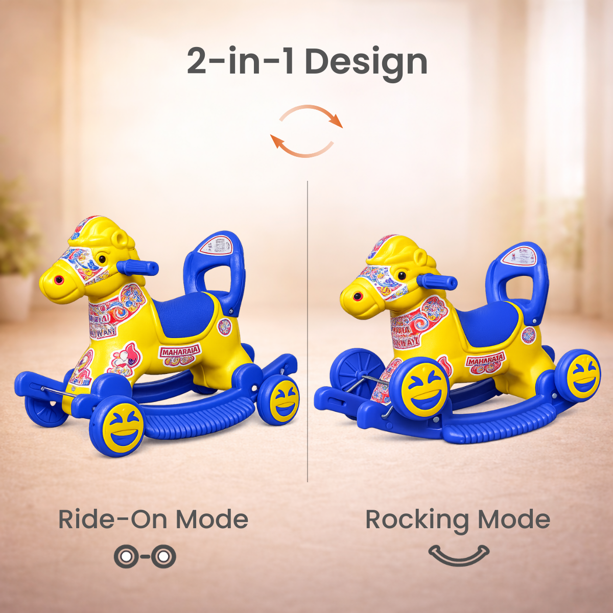 Maharaja Chetak 2-in-1 Ride-On & Rocker Horse - Yellow & Blue