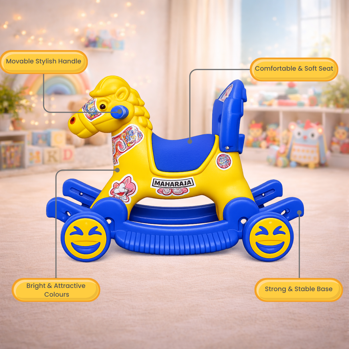 Maharaja Chetak 2-in-1 Ride-On & Rocker Horse - Yellow & Blue