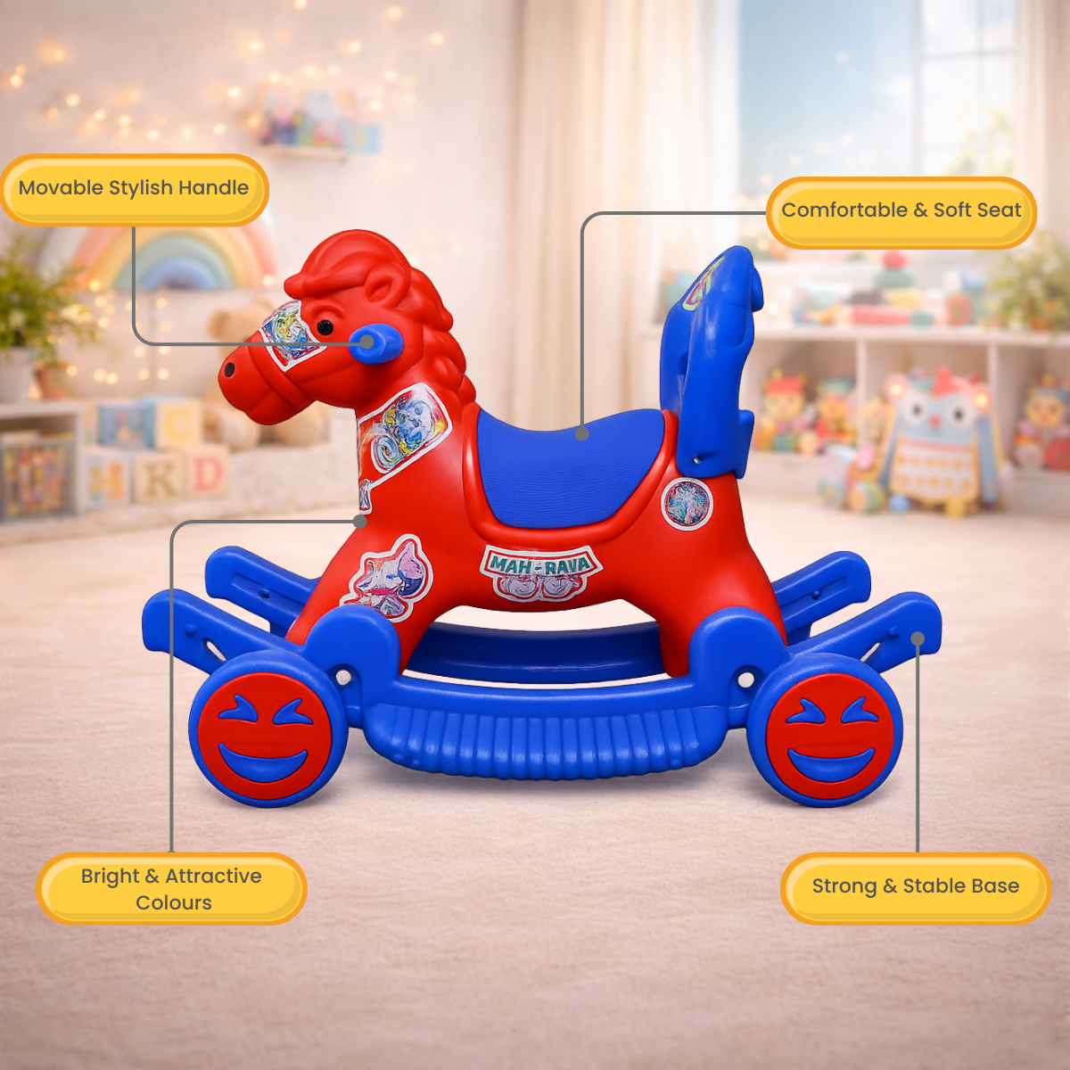 Maharaja Chetak 2-in-1 Ride-On & Rocker Horse - Red & Blue
