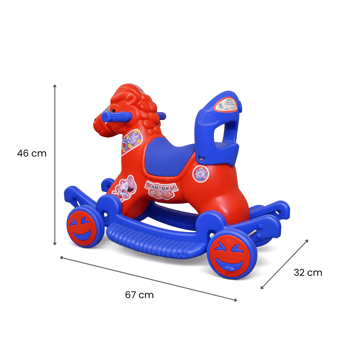 Maharaja Chetak 2-in-1 Ride-On & Rocker Horse - Red & Blue