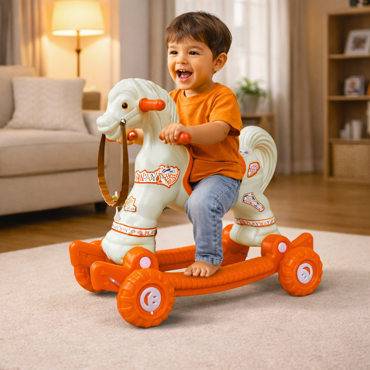 Chetak 2-in-1 Ride-On & Rocker Horse - White & Red