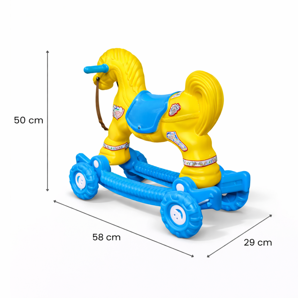 Chetak 2-in-1 Ride-On & Rocker Horse - Yellow & Blue