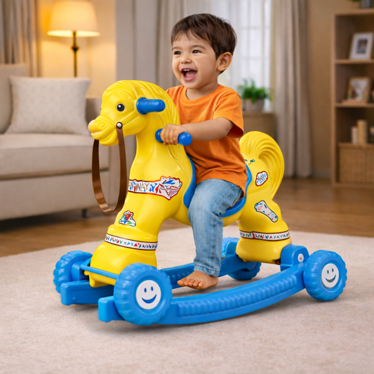Chetak 2-in-1 Ride-On & Rocker Horse - Yellow & Blue
