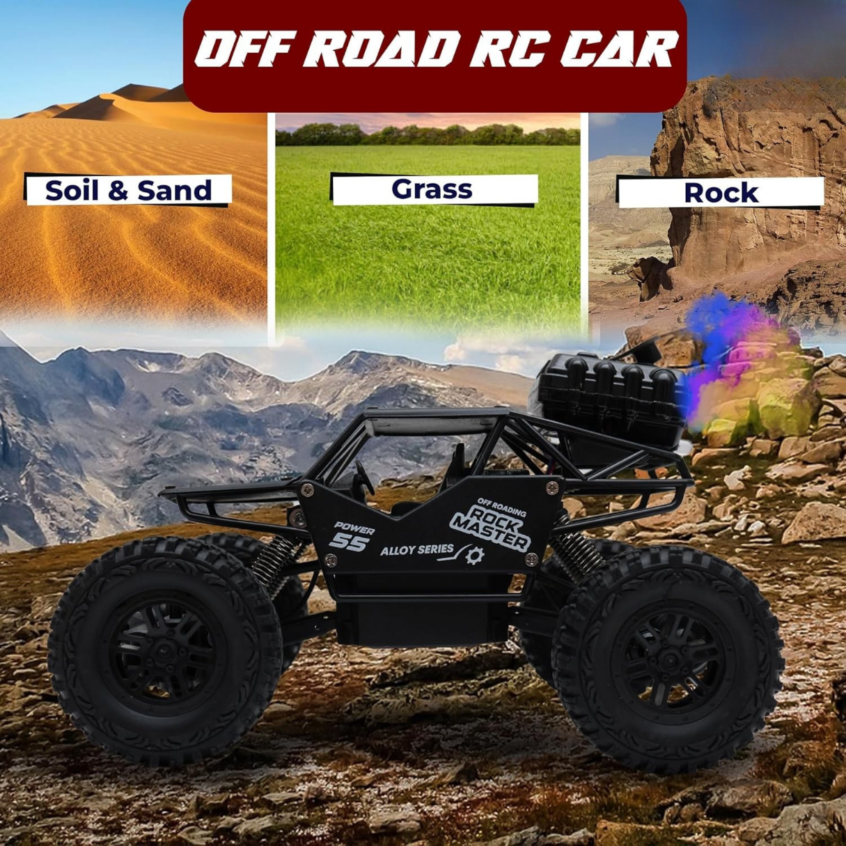 Rock Crawler RC Car with Smoke - Black