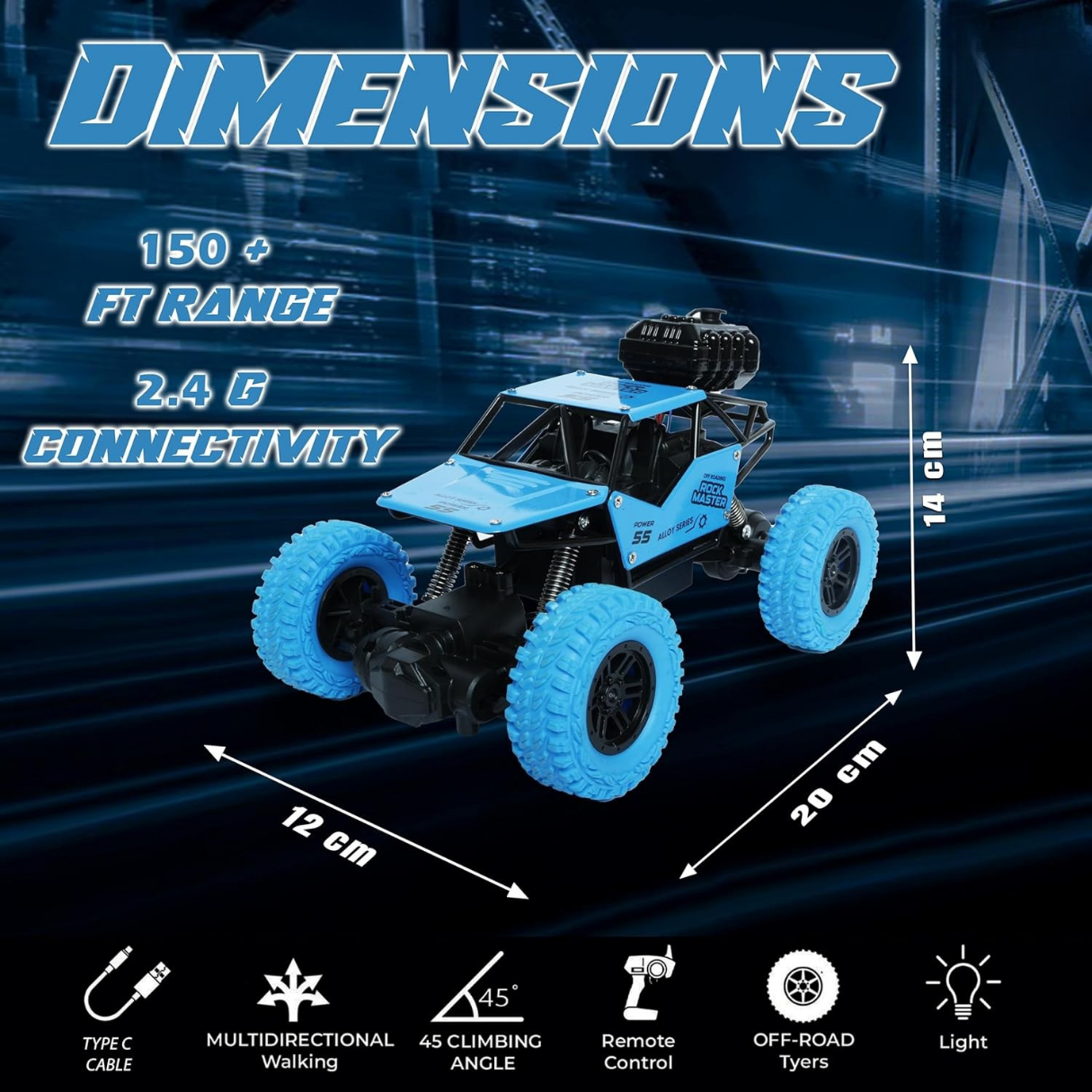 Rock Crawler RC Car with Smoke - Blue