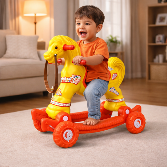 Chetak 2-in-1 Ride-On & Rocker Horse - Yellow & Red