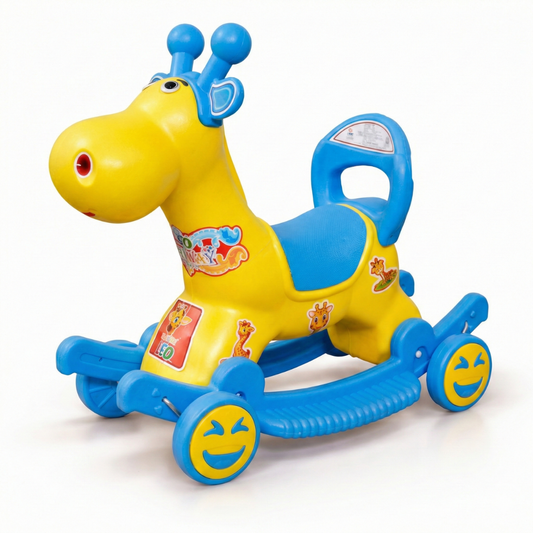 Leo 2-in-1 Ride-On & Rocker Giraffe - Yellow & Blue