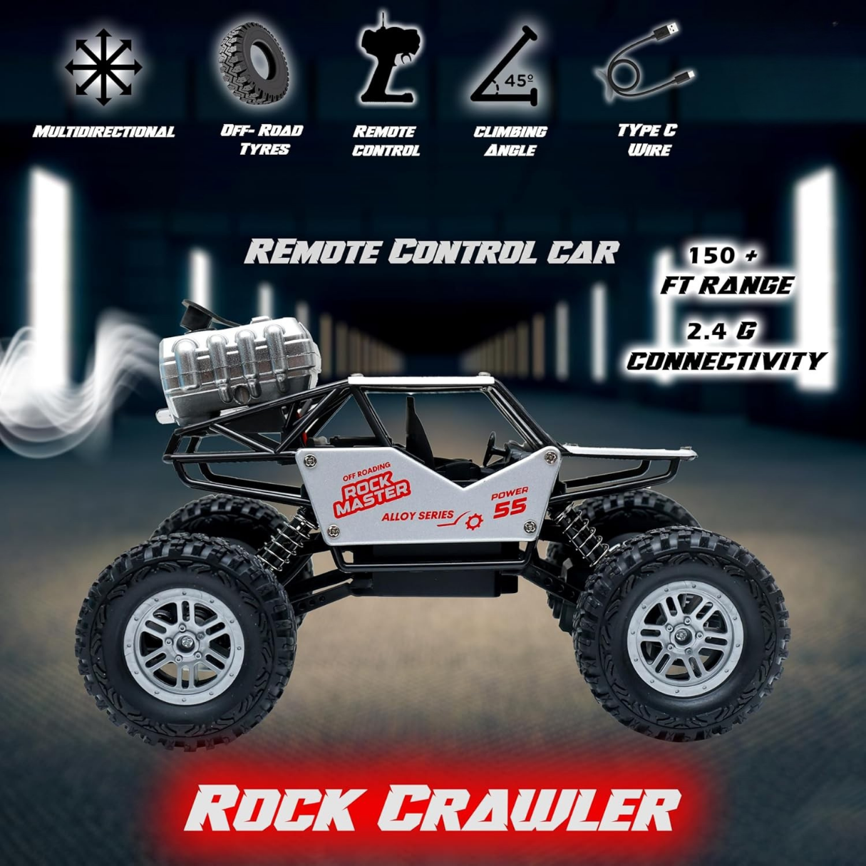 Rock Crawler RC Car with Smoke - Silver
