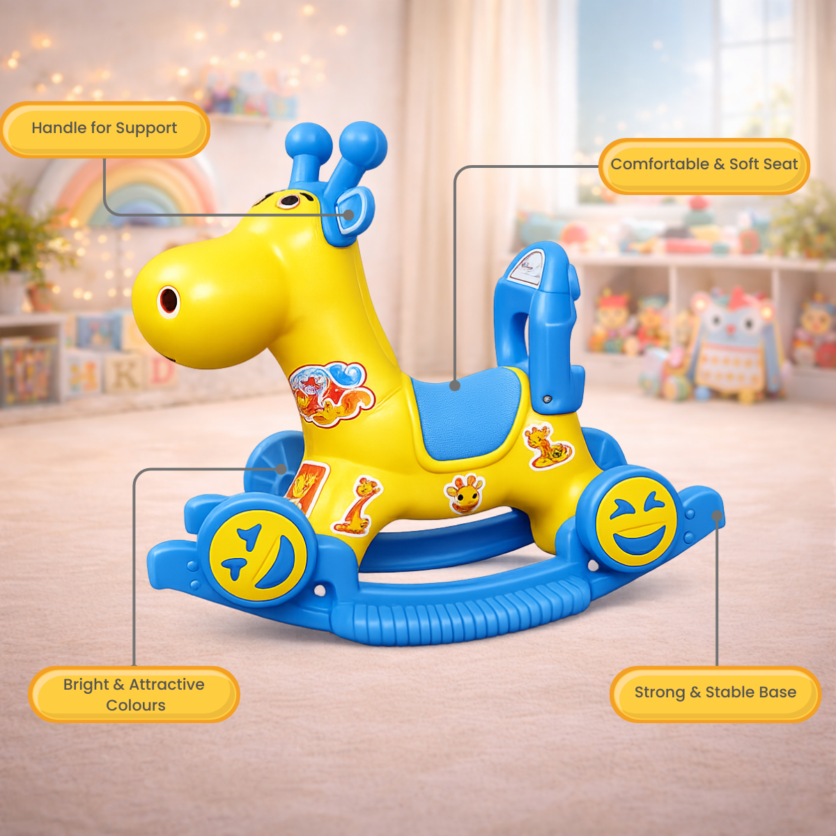 Leo 2-in-1 Ride-On & Rocker Giraffe - Yellow & Blue