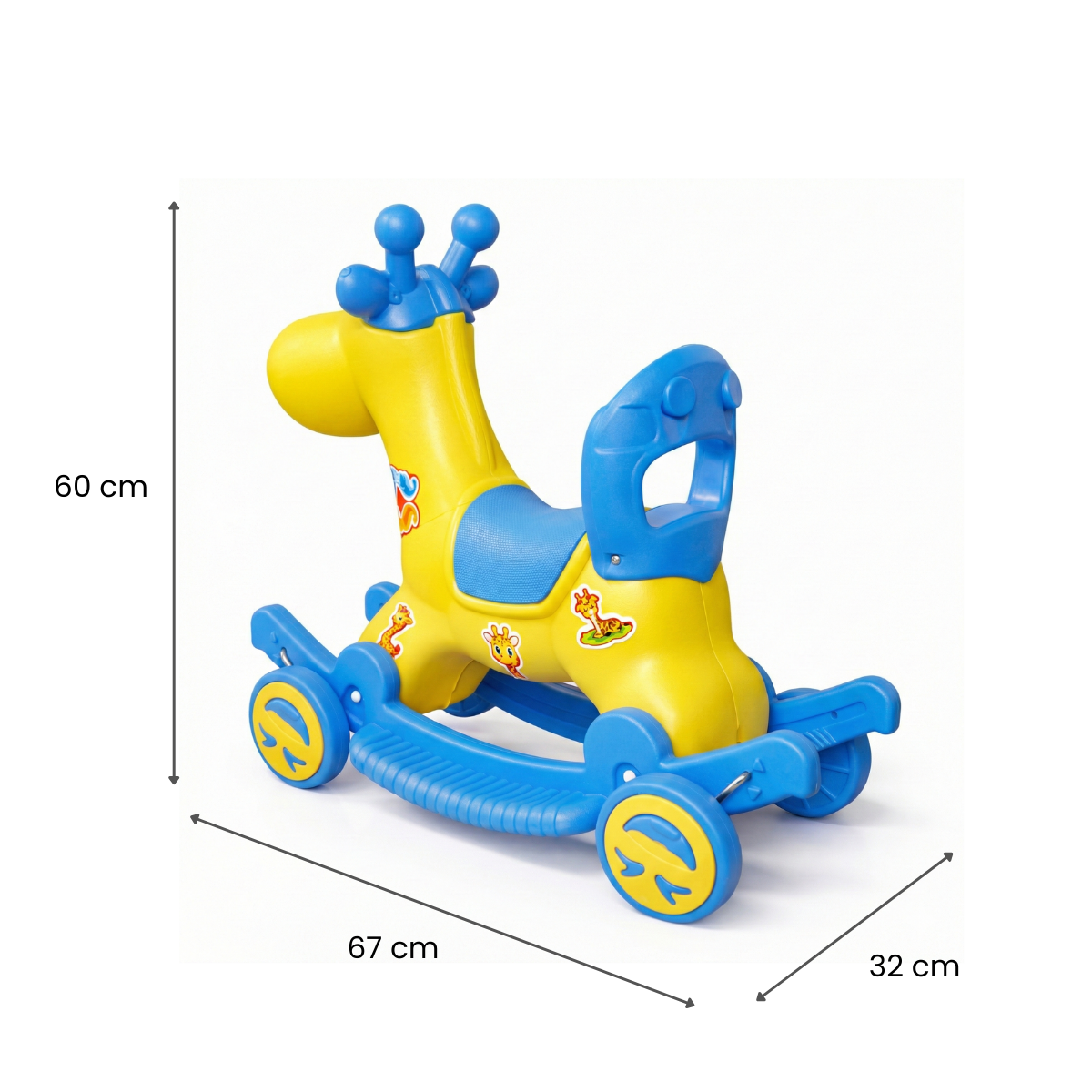 Leo 2-in-1 Ride-On & Rocker Giraffe - Yellow & Blue