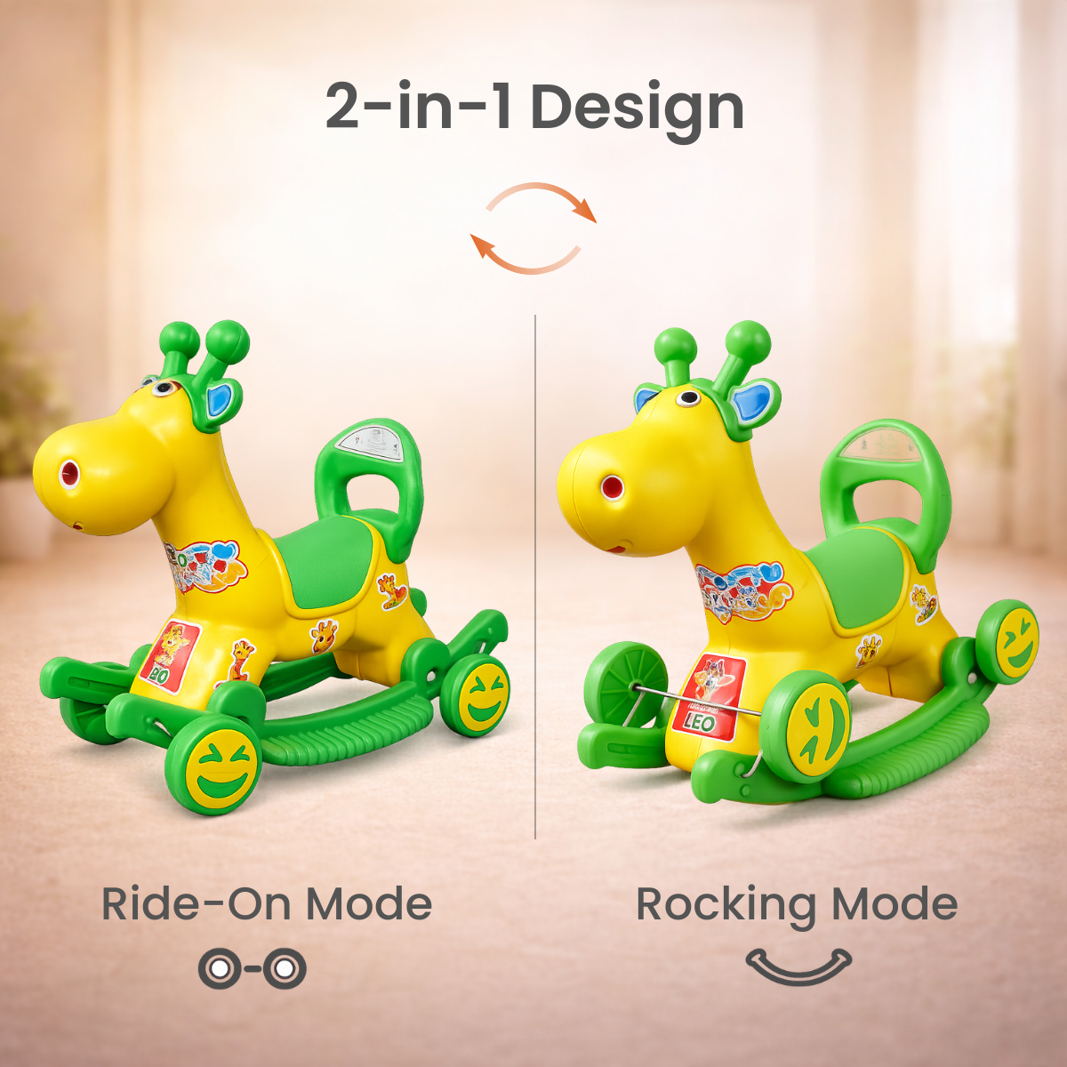 Leo 2-in-1 Ride-On & Rocker Giraffe - Yellow & Green