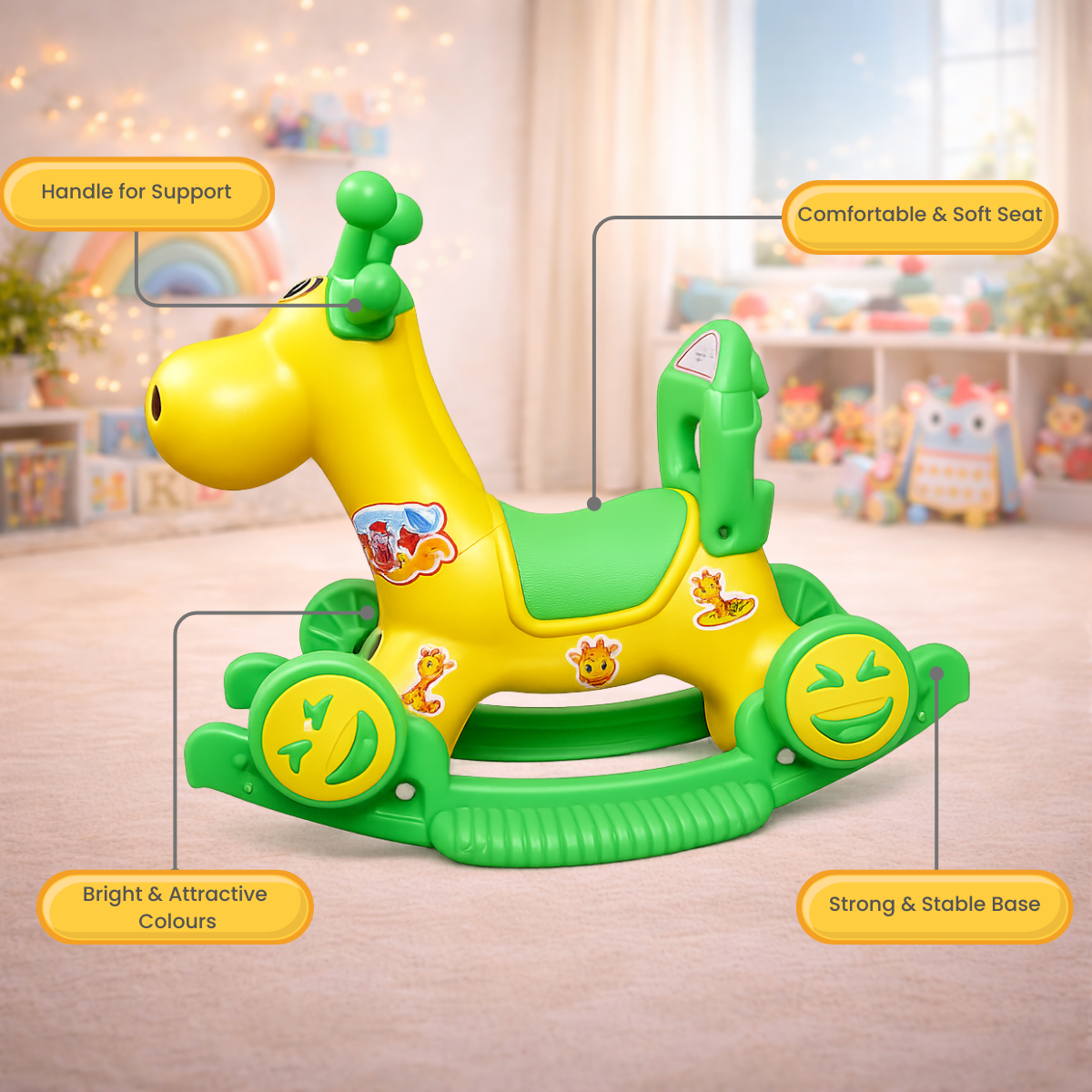 Leo 2-in-1 Ride-On & Rocker Giraffe - Yellow & Green