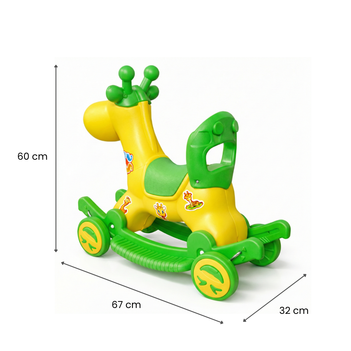 Leo 2-in-1 Ride-On & Rocker Giraffe - Yellow & Green