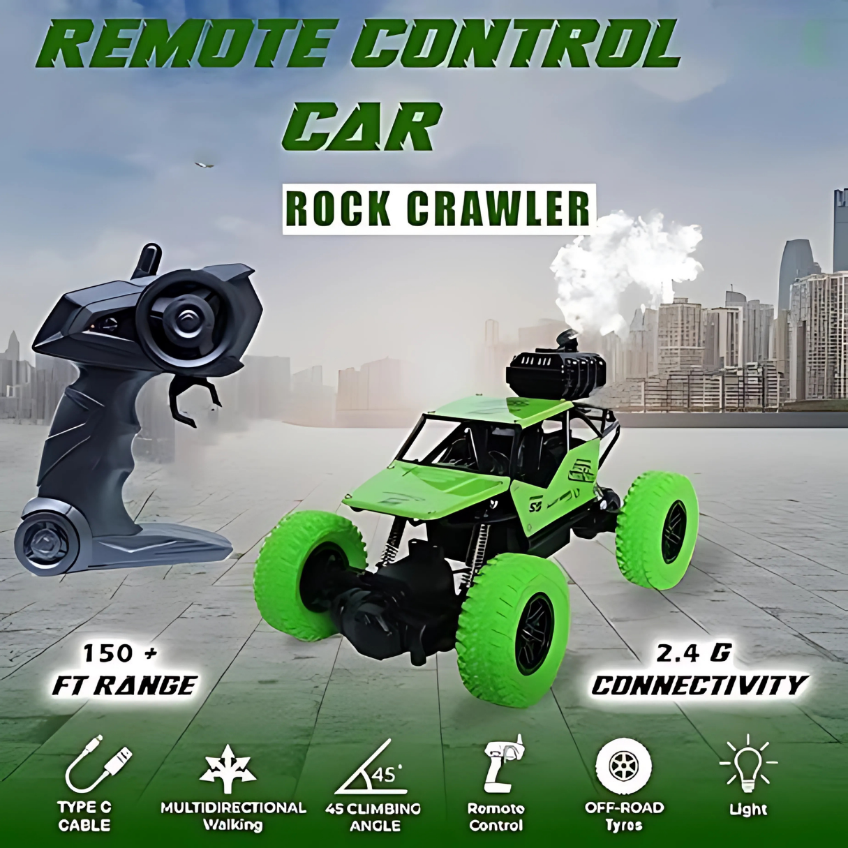 Rock Crawler RC Car with Smoke - Green