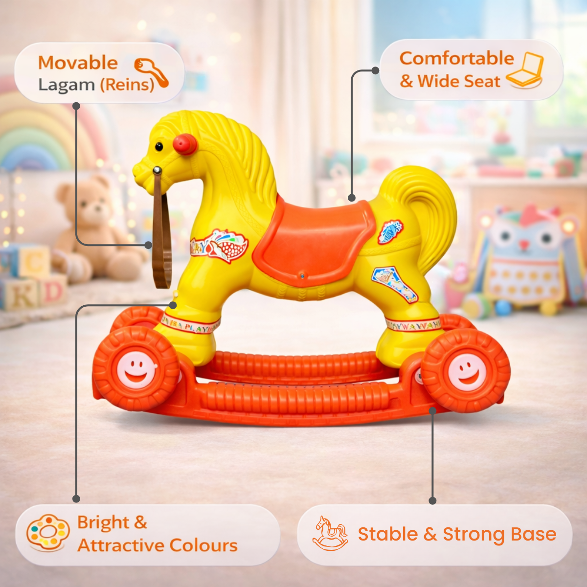 Chetak 2-in-1 Ride-On & Rocker Horse - Yellow & Red