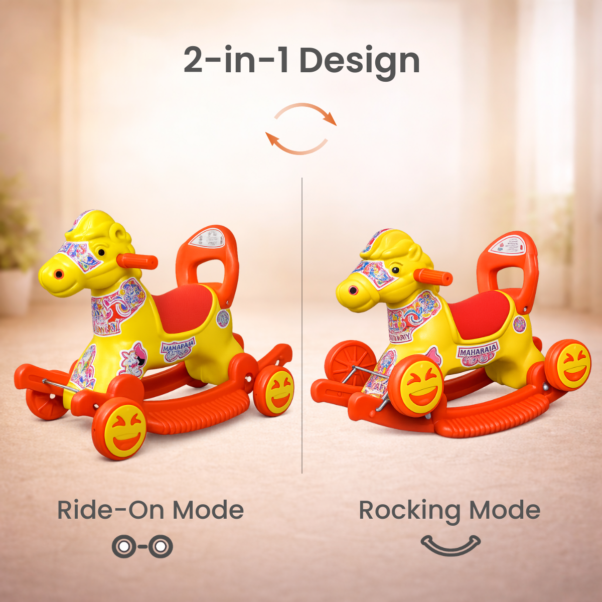 Maharaja Chetak 2-in-1 Ride-On & Rocker Horse - Yellow & Red