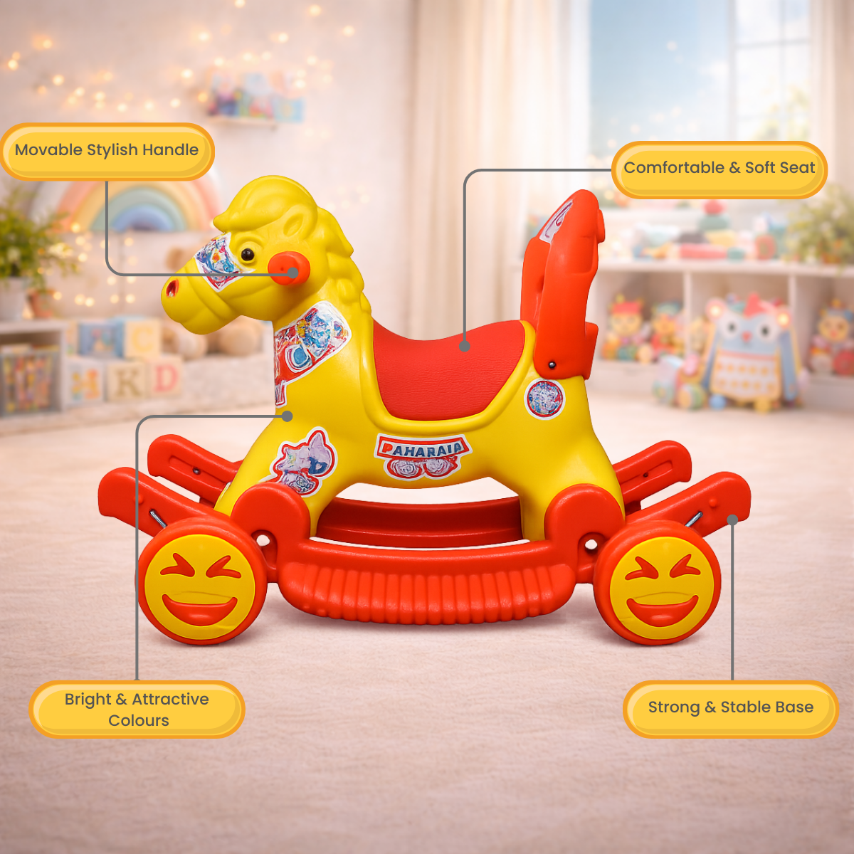 Maharaja Chetak 2-in-1 Ride-On & Rocker Horse - Yellow & Red
